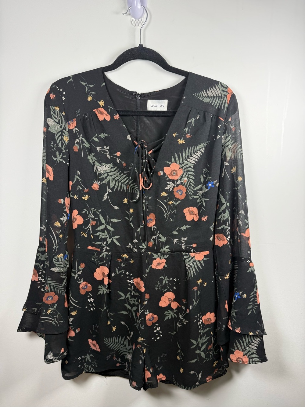SUGAR + LIPZ | Floral Bell Sleeve Playsuit Romper Size M